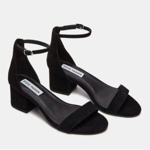 Steve Madden Women's Irenee Block Open Toe Sandal, Black Suede